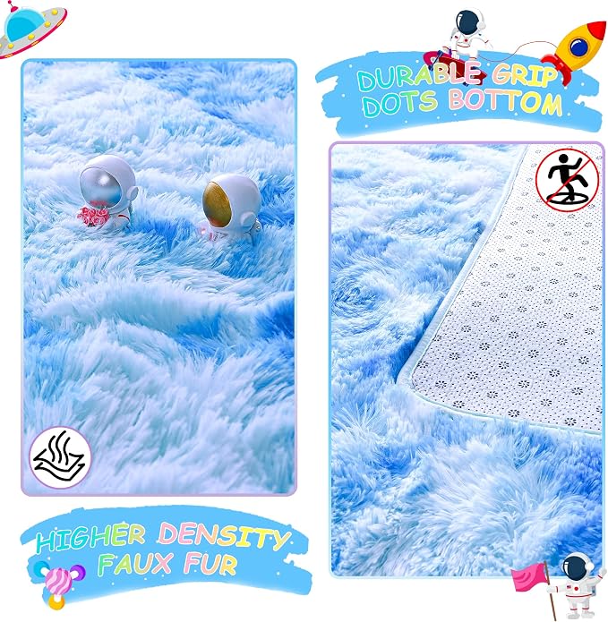 3x5 Tie-Dyed Blue Fluffy Soft Area Rug Non-Slip - Image 5
