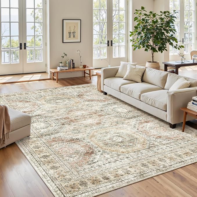 Soalmost 6x9 Area Rug for Living Room Washable Rugs Non-Slip Brown/Pink | by Soalmost