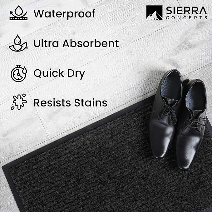 Front Door Mat, Indoor Outdoor Welcome Entryway Muddy Entrance, 30x17 Black | - Image 6