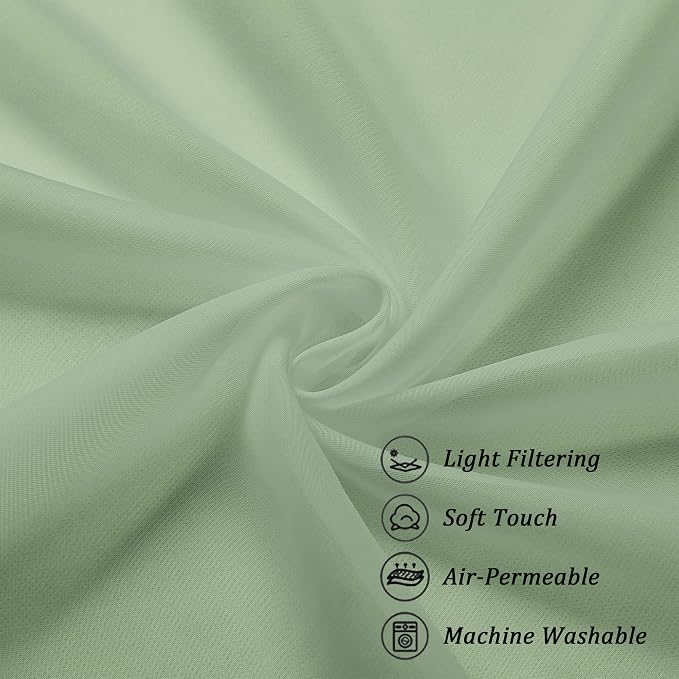 Chyhomenyc Sage Green Sheer Curtains 54 Inch Long 2 Panels Set, Short Rod - Image 7