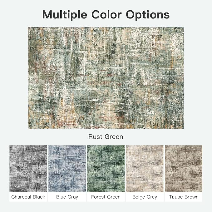 9x12 Area Rug for Living Room, Abstract Washable Large Rugs, Coffee/Green | - Image 7