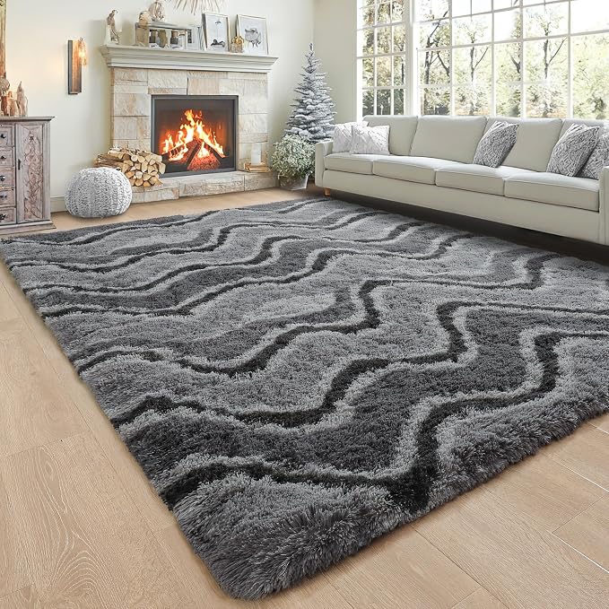 4x6 Grey Fluffy Soft Area Rug Non-Slip - Image 8