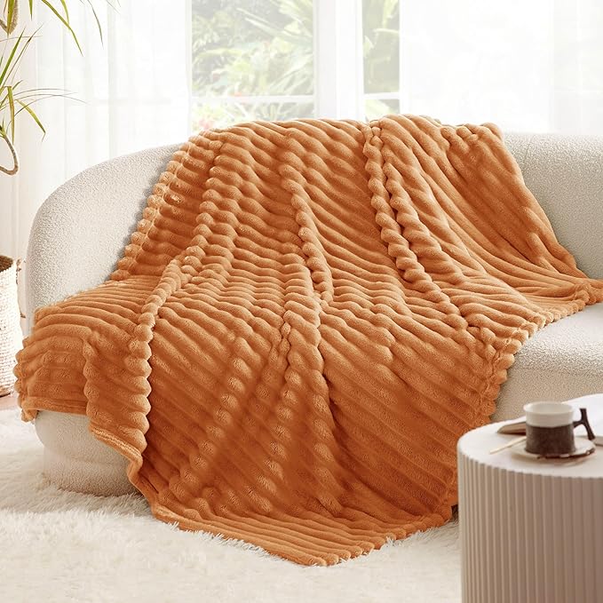 Bedsure GentleSoft Burnt Orange Fall Throw Blanket for Couch - Cozy Soft Blankets for Women, Cute Small Fall Throws for Girls, Orange, 50x60 Inches