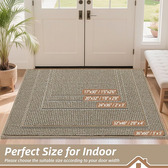BEQHAUSE Dirt Trapper Door Mat 36" x 60", Non-Slip Washable, Light Beige | - Image 2