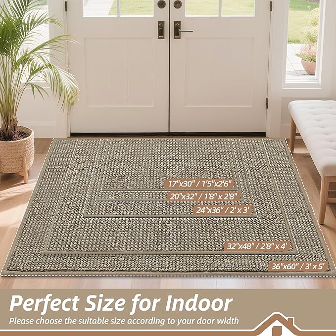 BEQHAUSE Dirt Trapper Door Mat 32" x 48", Non-Slip Washable, Light Beige | - Image 2