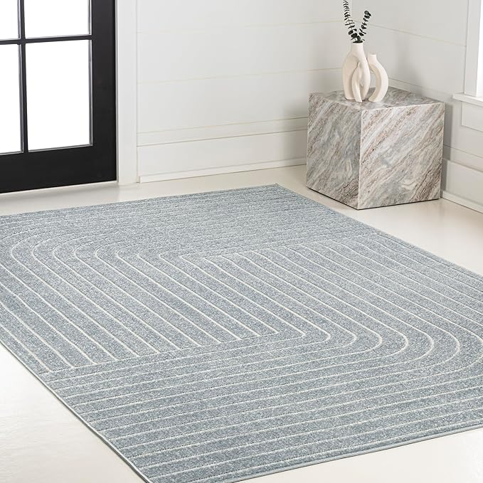 Eyely NCS101F-8 Odense High-Low Minimalist Angle Geometric Light Blue/Cream 8 ft. x 10 ft. Indoor/Outdoor Area Rug, for Home, Backyard, Patio, Porch, Bedroom, Kitchen, Living Room