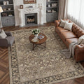 7x9 Brown Vintage Floral Washable Area Rug by HUGEAR