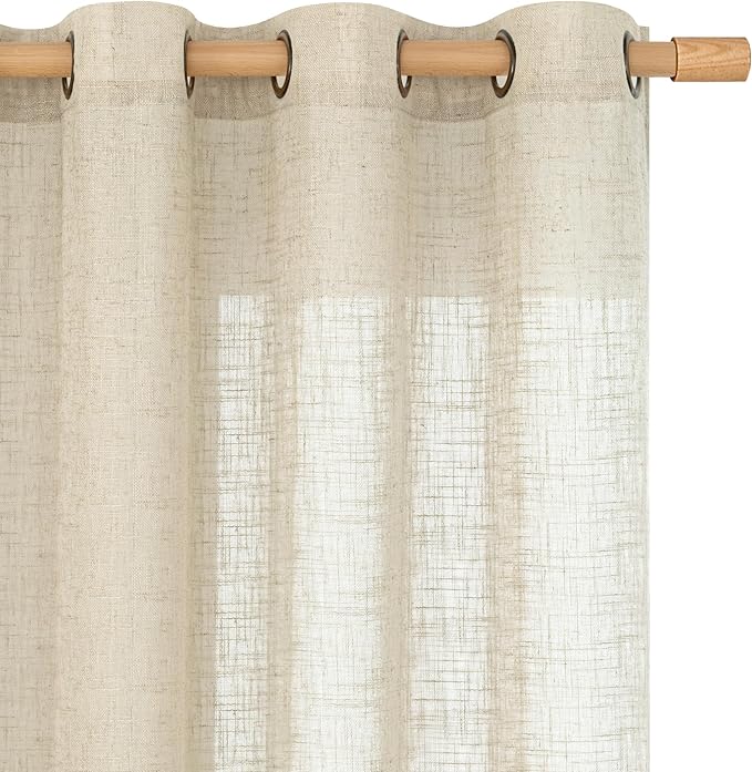 Sheer Linen Curtains 90 inch for Living Room, Bronze Grommet Soft Thick Light by LAMIT