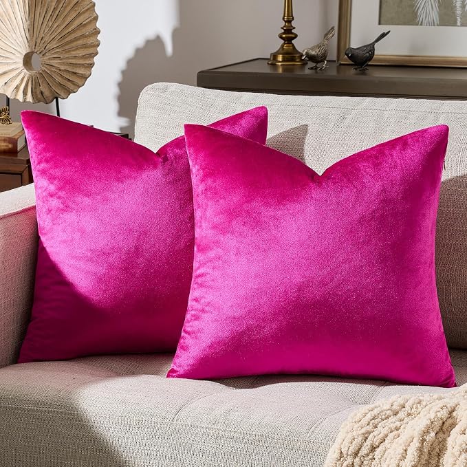 GIGIZAZA Hot Pink Velvet Pillow Covers 18x18 Decorative Pillows Pack of 2 | by GIGIZAZAFocusingonhomedecoration