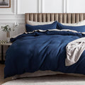 Bedsure Cotton Duvet Cover Set - 100% Cotton Waffle Weave Navy Duvet Cover California King, GentleSoft™ and Breathable Cal King Bedding Set for All Season, 3 Pieces, 104"x98"