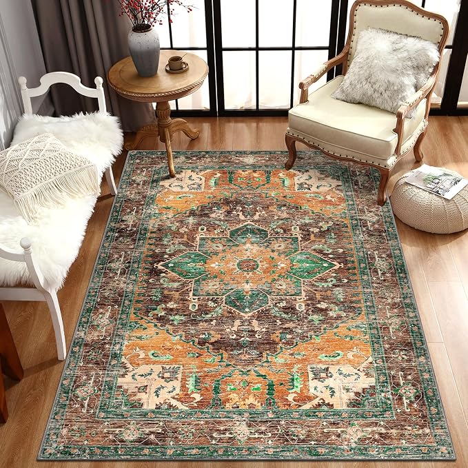Yamaziot Washable Area Rug, 4x6 Non-Slip Boho Living Room Bedroom Rug | Stain - Image 7