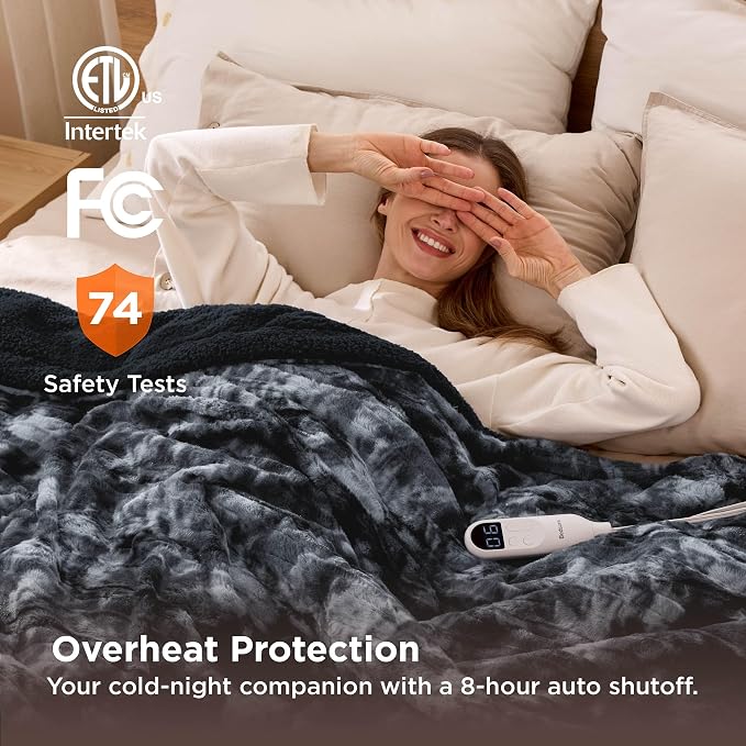 Bedsure Faux Fur Heated Blanket Full Size, Fast Heating Electric Blanket Full - Image 7