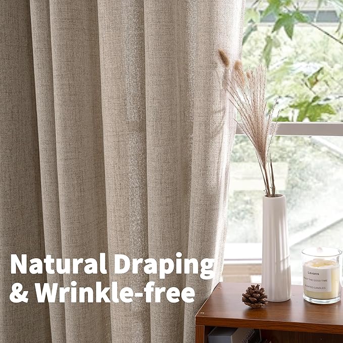 YoungsTex Oatmeal Linen Semi Sheer Curtains 63 lnch Length, Tan Drapes | - Image 5
