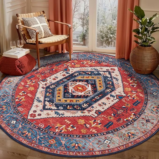 SERISSA 5ft Washable Non Slip Round Round Boho Area Rug - Image 8