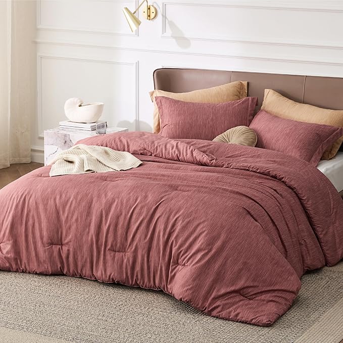 Bedsure King Size Comforter Set - Pink Clay Soft Bedding for All Seasons, Cationic Dyed Bed Set, 3 Pieces, 1 King Size Comforter (104"x90") and 2 Pillow Shams (20"x36"+2")
