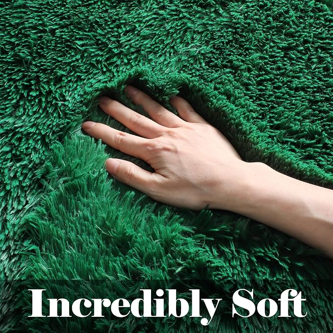 Dark Green Area Rugs for Living Room Bedroom, 5x8 Fluffy Shaggy Large Rug - Image 2