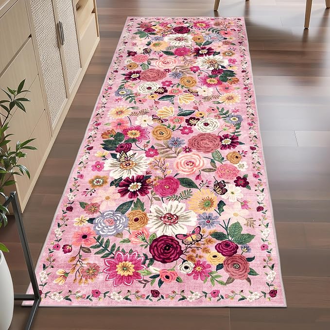 Pink Floral Hallway Runner Rug 3x7 - Image 6