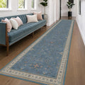 Neutral Blue Washable 3x16 Extra Long Hallway Runner Rug, Boho Washable Large by HazoHaus