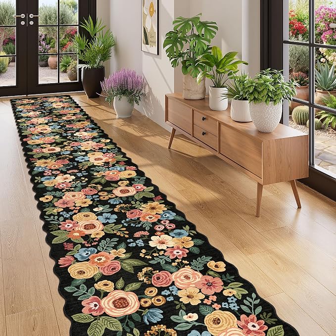 DUKINO 2x12 Washable Runner Rug, Floral Long Runner Rug - Image 3