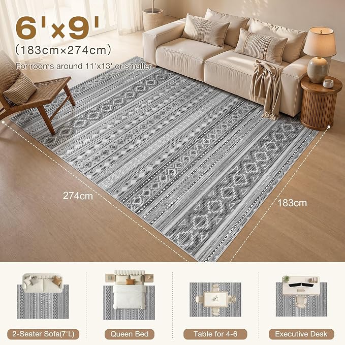 cotiled 6x9 Washable Area Rugs Living Room: Soft Lightweight Boho Rug | Solve - Image 2