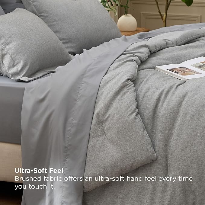 Bedsure Queen Comforter Set Dark Grey - Bed in a Bag Queen Size Bedding 7 Pieces, Cationic Dyed Bed Set, Dark Grey Soft Bedding for All Seasons Comforter with Sheets, Pillowcases & Shams
