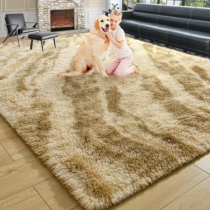 4x6 Khaki Fluffy Soft Area Rug Non-Slip - Image 2