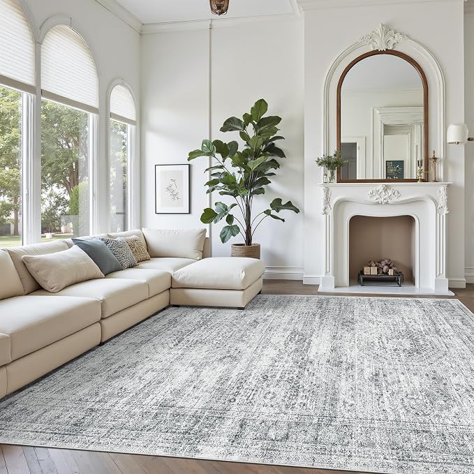 Soalmost Washable Area Rug 8x12 Large Soft Grey Rugs - Image 4