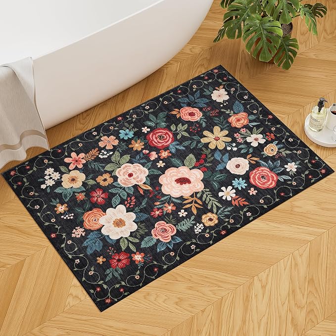 DUKINO 2x3 Door Mat Indoor Entrance, Floral Washable Rug Non Slip, Non-Shedding - Image 3