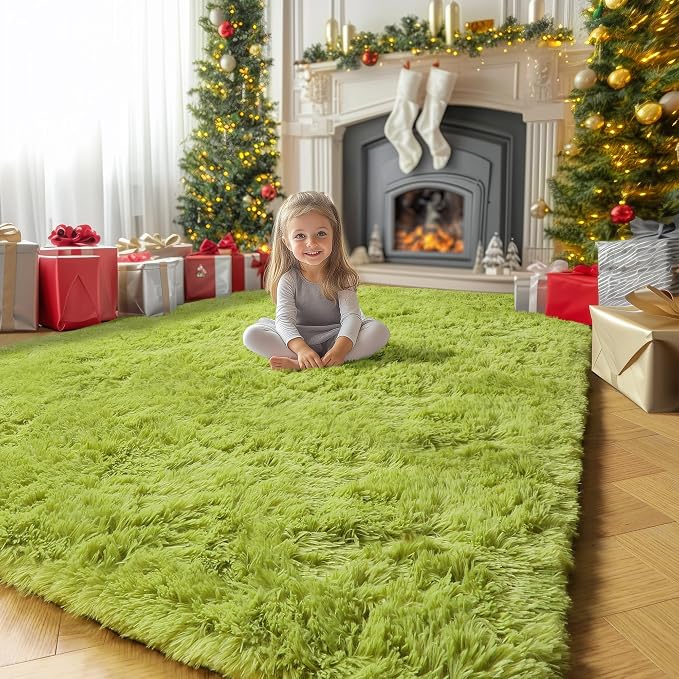 Amdrebio Grass Green Plush Area Rug 5x7 by Amdrebio