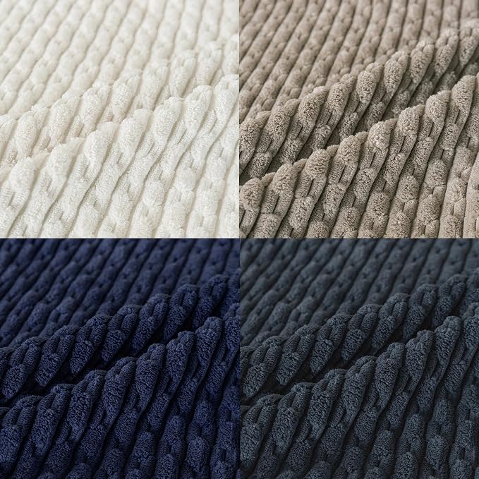 Set of 4 Navy White Taupe Decorative Throw Pillow Covers 18x18 Inch Corduroy - Image 9