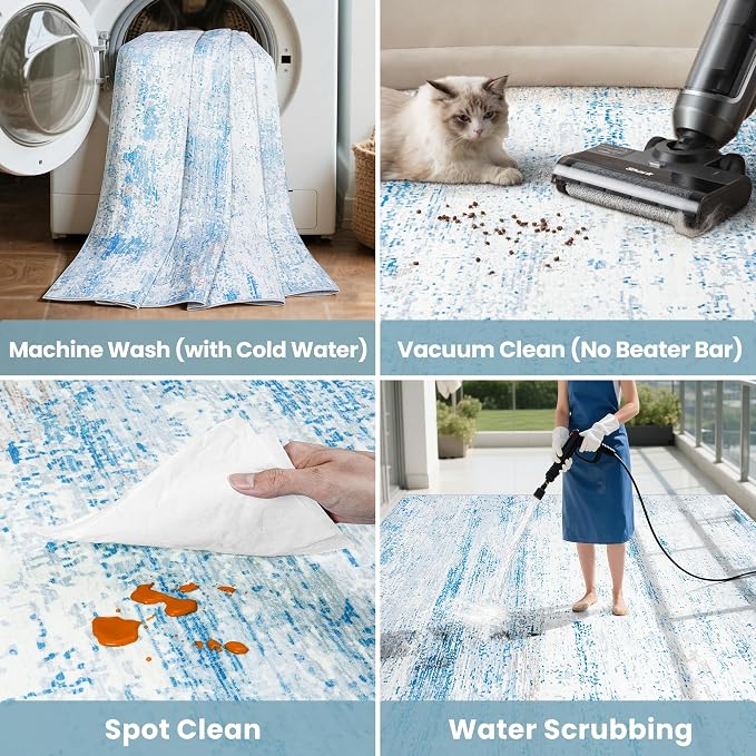 6x9 Washable Area Rug for Living Room Bedroom: Non-Slip Modern Light Blue | - Image 6