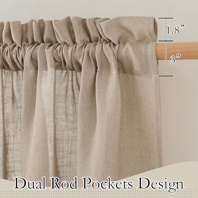 RYB HOME Semi Sheer Linen Blend Curtains - Back Tab 70 inches Widith Light Filtering Half Privacy Home Decor for Long Windows Living Room Bedroom Nursery, W 70 x L 84 inch, 2 Pcs, Khaki