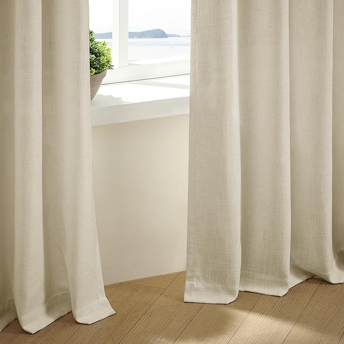 Beige Pinch Pleated Linen Curtains 112 Inches Long 2 Panels | Memory Training - Image 7