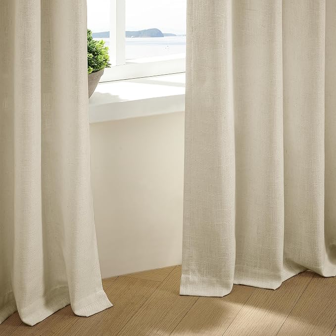Pinch Pleated Extra Wide Beige Linen Curtain 84 Inches Long 70 Wide 1 Panel | - Image 4