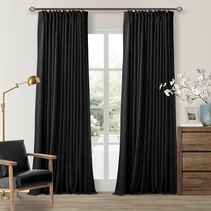 Black 102 Inch Pinch Pleated 100% Blackout Curtains by Twodrapes