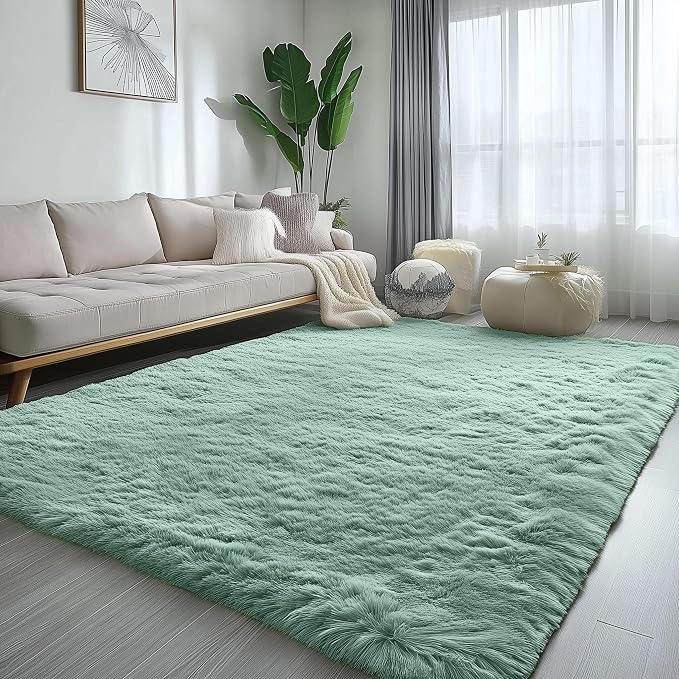 Sage Green Rugs for Bedroom 4x6 Ft, Fluffy Plush Fuzzy Carpet for Kids Room | - Image 8