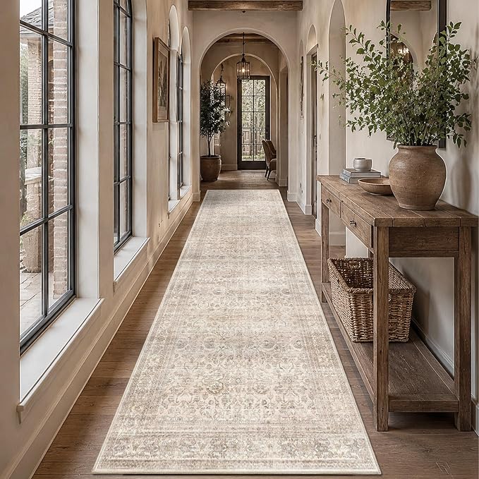 Schweek 3x12 Hallway Runner Rugs Washable Beige Kitchen Runners Non Slip | Low by Schweek