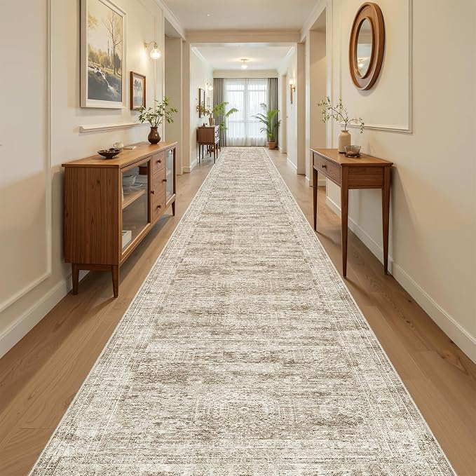 Soalmost Washable 3x20 Hallway Runner Rug Non-Slip Kitchen Entry Rugs Brown | - Image 2