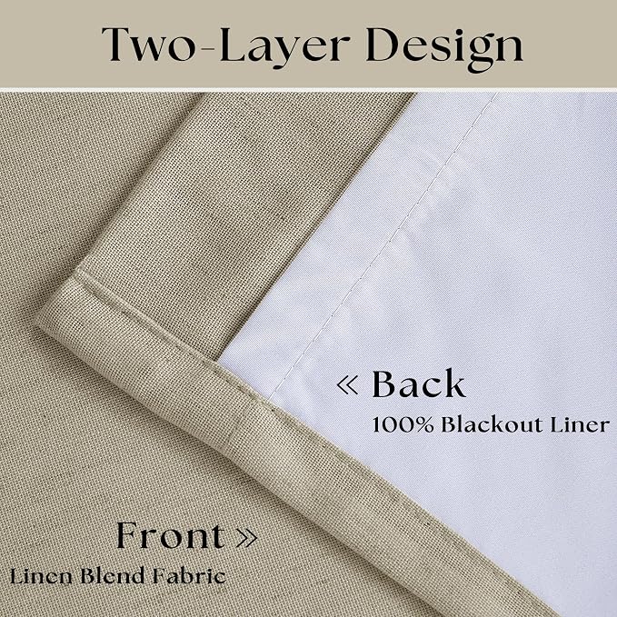 Burlywood Birch 100% Blackout Pinch Pleated Linen Curtains 126 Inches Long | - Image 4