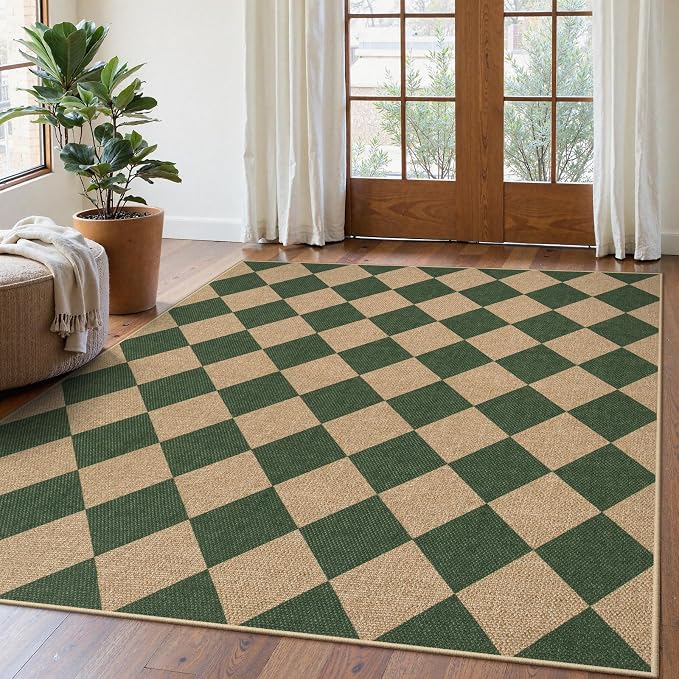 Lahome Checkered Easy Jute 5x7 Outdoor Rug, Washable Rugs by Lahome