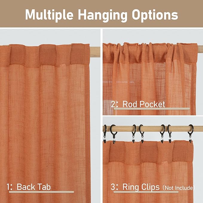 Sheer Linen Curtains 63 Inch for Bedroom 2 Panels, 52 x 63 Inch | Light - Image 3