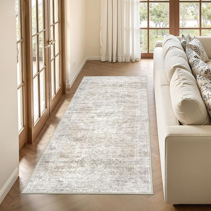 3x6 Runner Rug Non Slip, Washable Hallway Runner Rug, Taupe | Neutral Rugs - Image 5