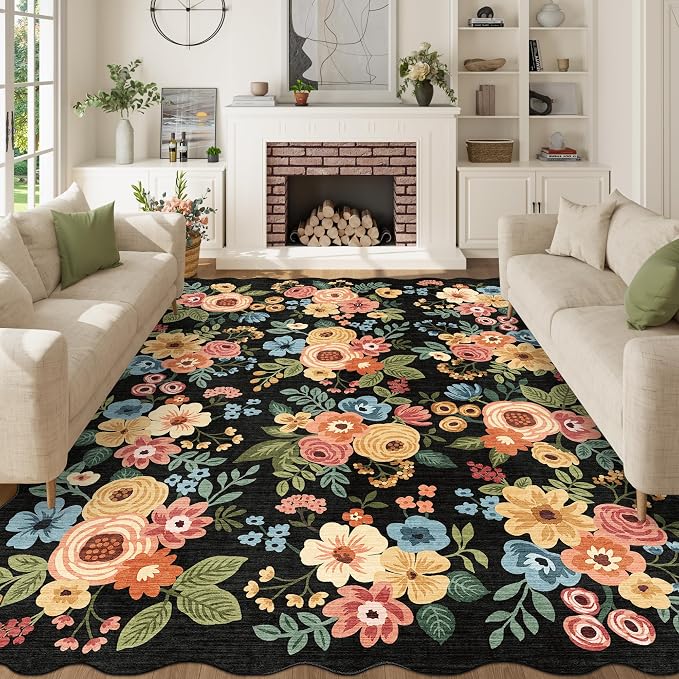 DUKINO 8x10 Area Rug for Living Room, Floral Washable Rug Non Slip, Low Pile - Image 8