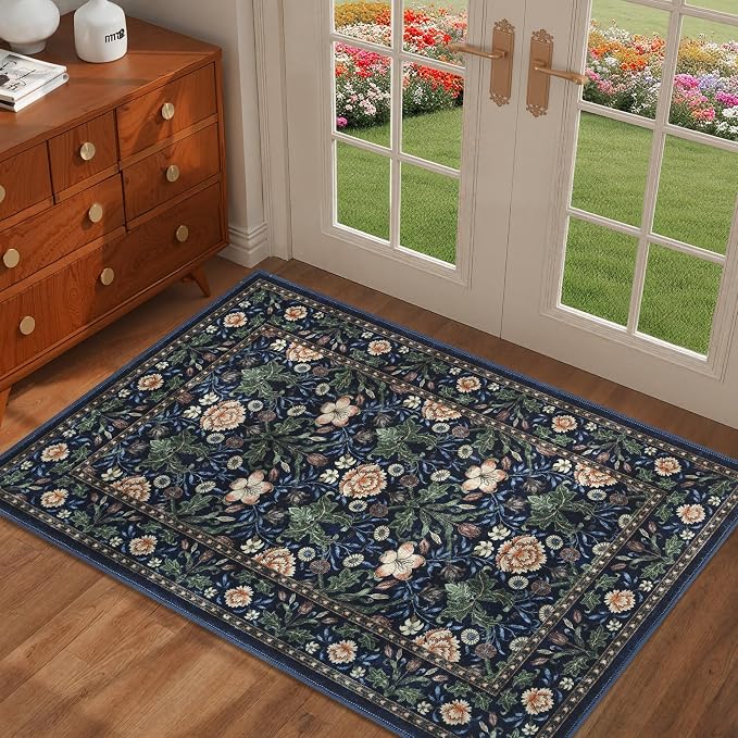 GarveeHome Small Navy Entryway Rug, 2x3 Washable Front Door Rug Indoor Entrance by GarveeHome