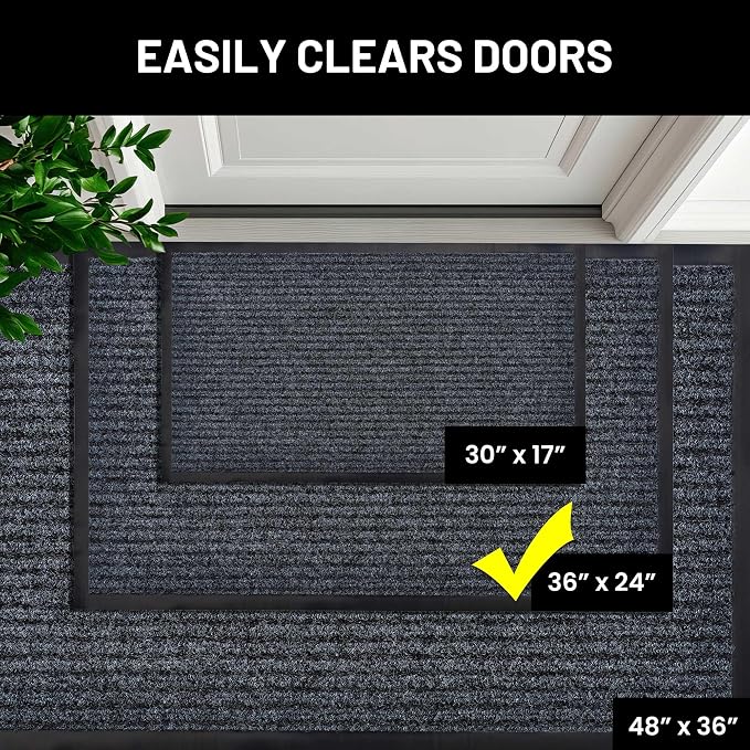 Front Door Mat, Indoor Outdoor Welcome Entryway Doormat, 36x24 Steel Gray | - Image 5