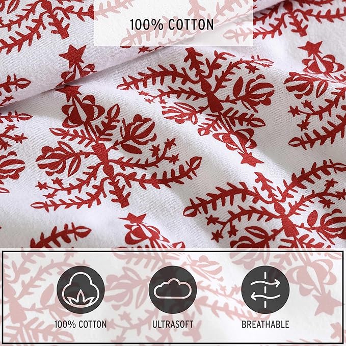 Eddie Bauer - Flannel Sheets Twin Size, Anti-Pilling & Wrinkle Resistant Cotton, Touchably Soft for All-Season Comfort - Bed Sheets with Matching Pillowcase & Fitted Sheet (Jolly Trees Red)