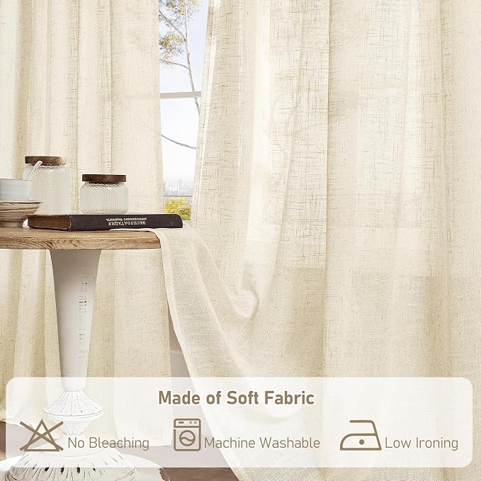 Short Window Linen Curtains 36 Inch Length 2 Panels, 34 x 36 Inch | Beige - Image 8