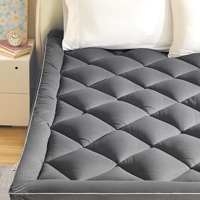 SLEEP ZONE Extra Thick King Mattress Topper for Back Pain, Plush Breathable Thick Mattress Pad Cover, Down Alternative Soft Bed Topper with Elastic Fitted Deep Pocket