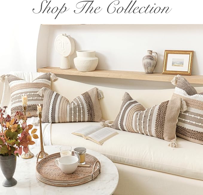 Brown Decorative Throw Pillow Cover 18x18 Square Boho Accent Pillowcase Tassels - Image 7