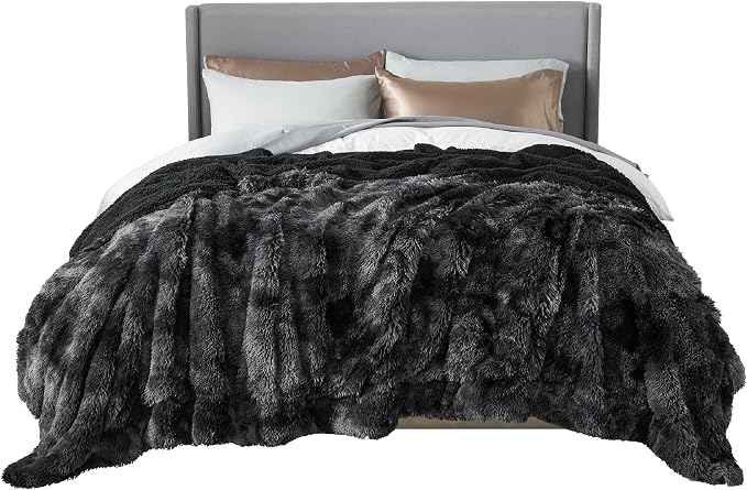 Bedsure GentleSoft Fluffy Tie Dye Black King Size Blanket by Unknown
